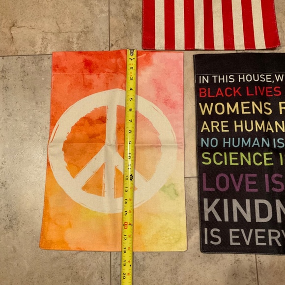 Lot of 3 Hanging Banner Flags Peace Sign American Flag Kindness Equal Rights - Picture 5 of 7